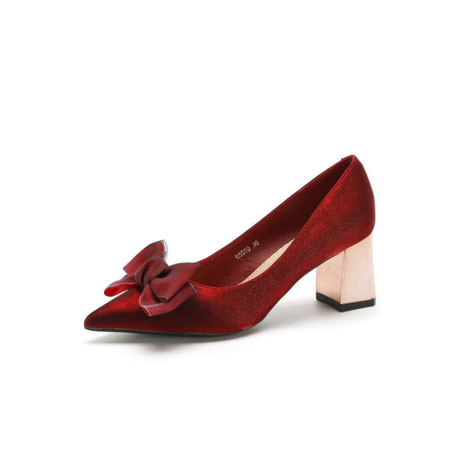 HKCP Fabric Chunky Heel High Heels 6.5cm Women's