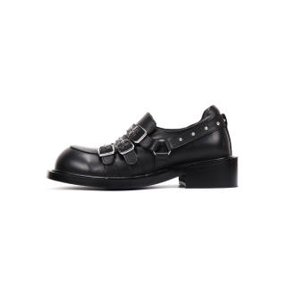 Asthershop Top Grain Cow Leather Loafers Women's Black