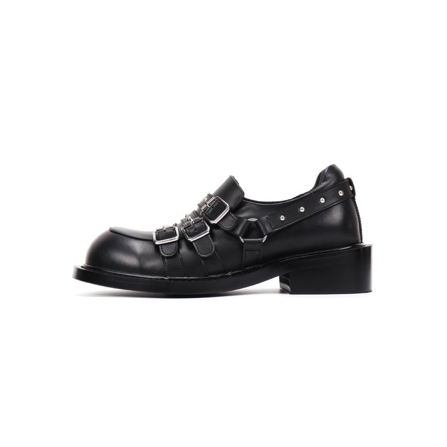 Asthershop Top Grain Cow Leather Loafers Women's Black