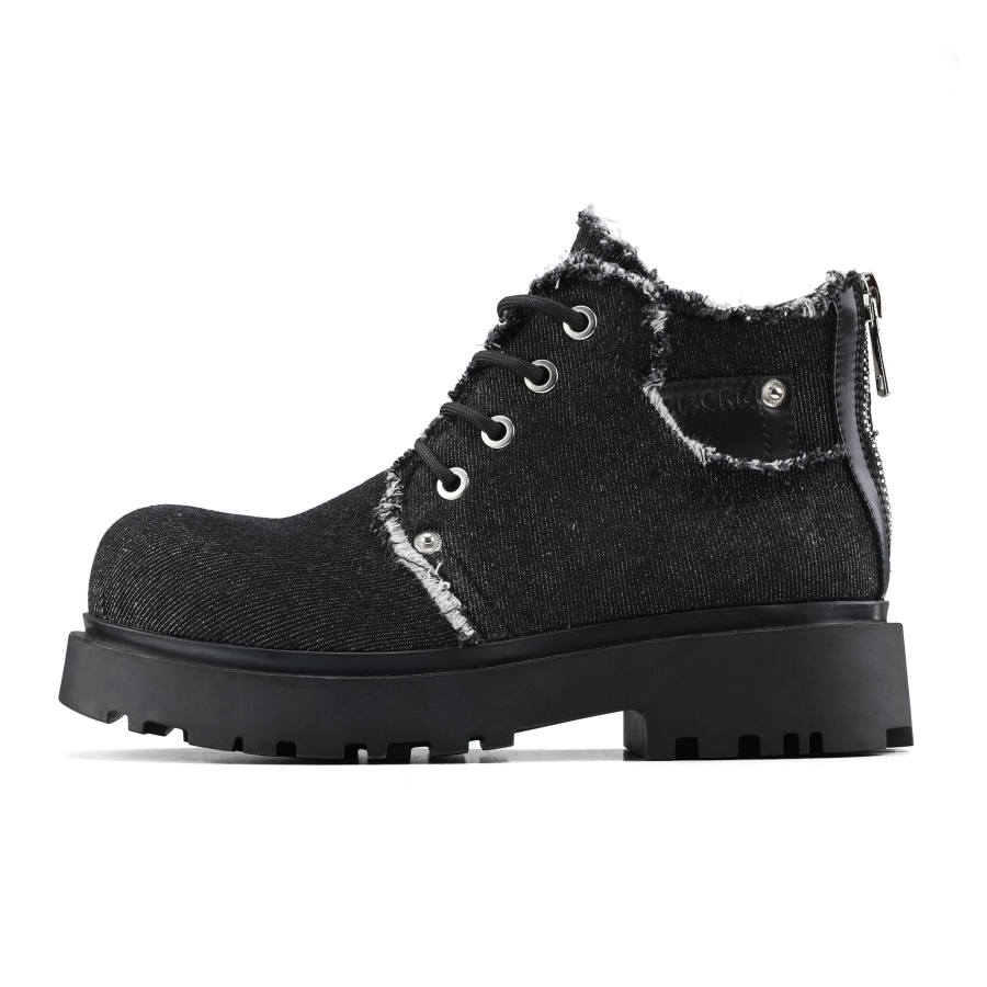 HANQIAORIJI Rebirth Collection Denim Short Combat Boots Unisex Black