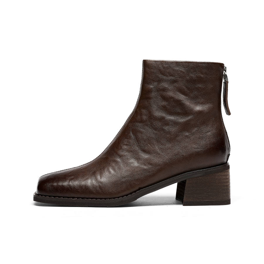 GOLDLION Brownie Cow Leather Ankle Boots 5CM Women's