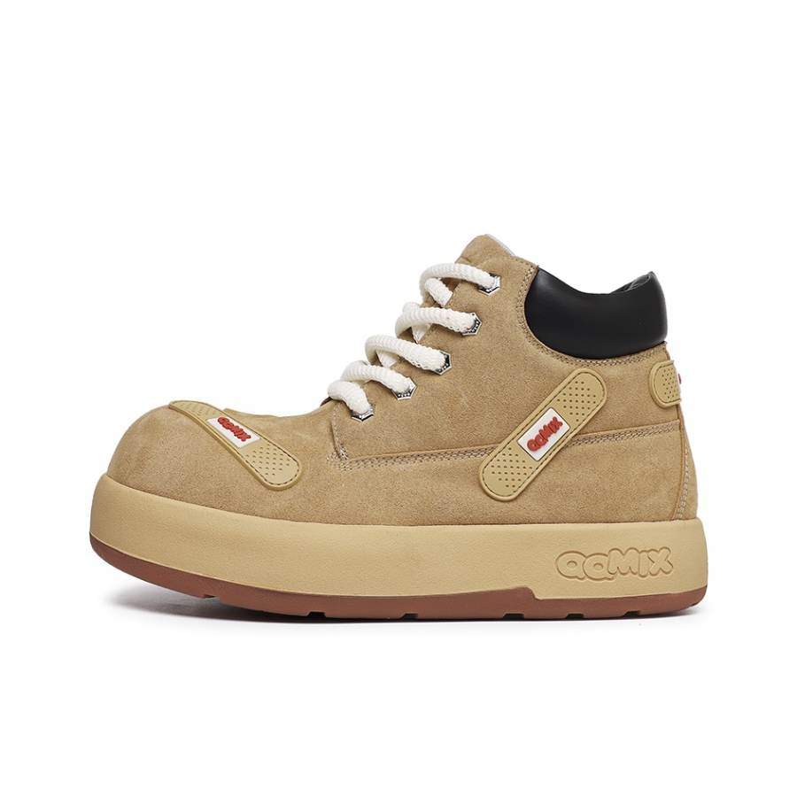 KACHILANG Cow Split Leather Short Combat Boots Unisex Khaki