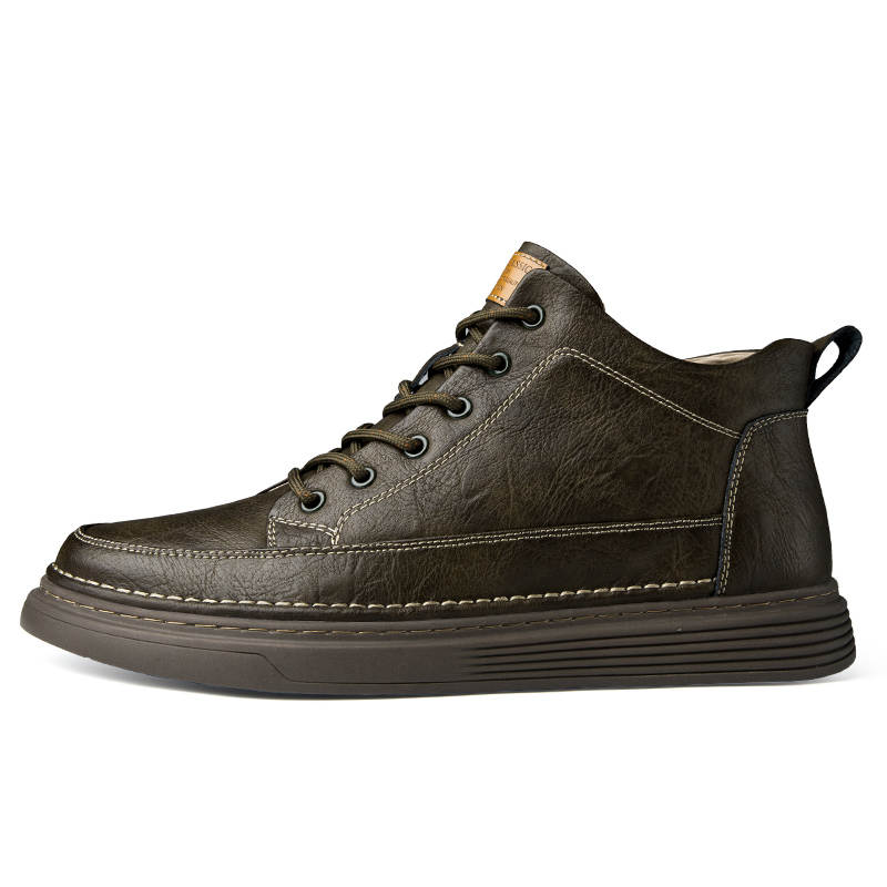CKVUSAMG Cow Leather Wear resistant And Lightweight Mid top Skateboard Shoes Unisex Brown