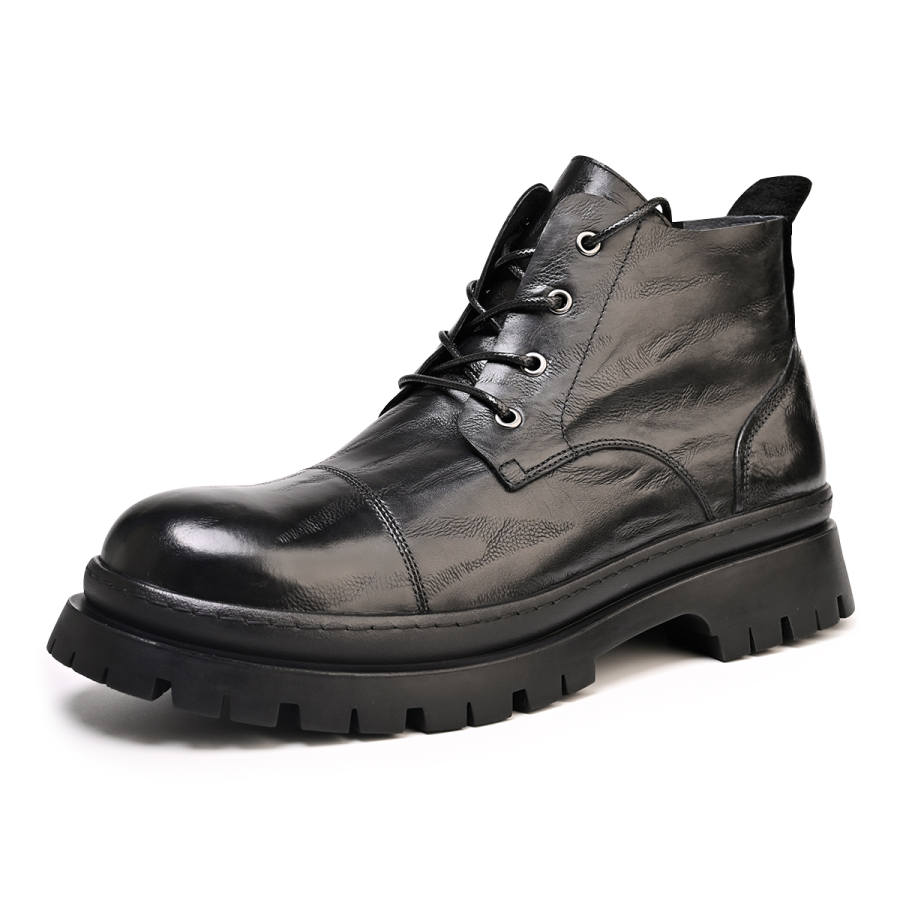 Brounvanm Brounvanm Top Grain Cow Leather Combat Boots Men's Black