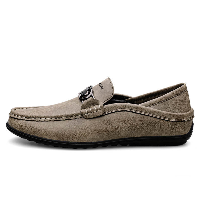 WENNAI Top Grain Cow Leather Casual Shoes Men's Khaki