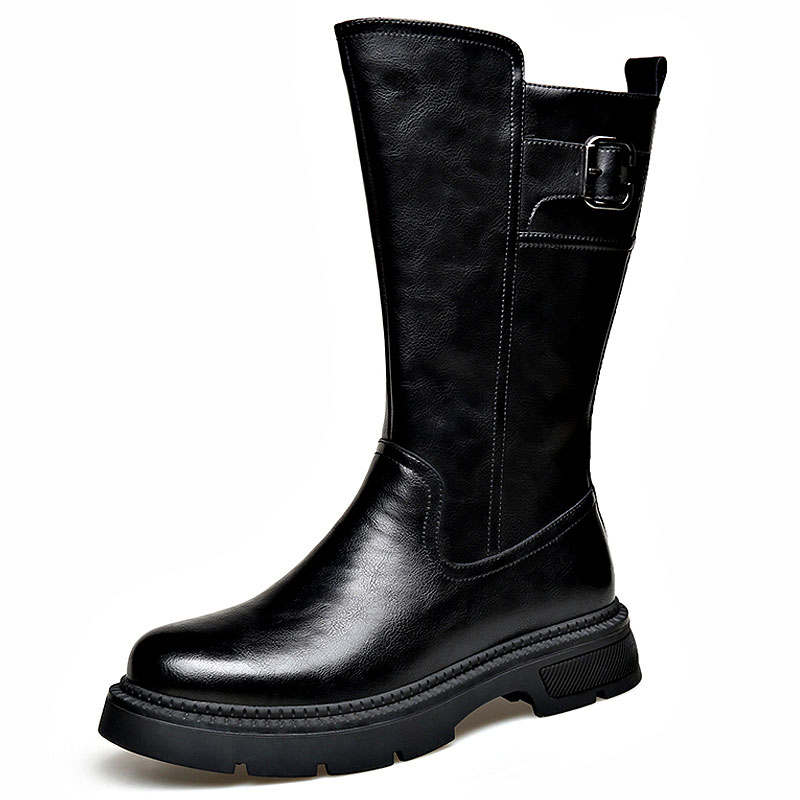 KAQIAODI Microfiber Leather Fleece Lined, Outdoor, Knight Knee high Boots Men's Black