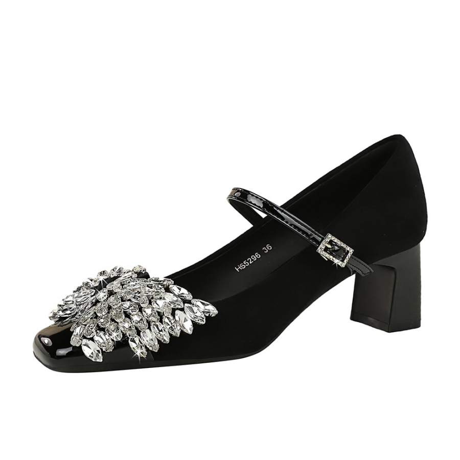 YAFEI XUANYU Suede Chunky Heel Mary Jane Shoes 5CM Women's Black
