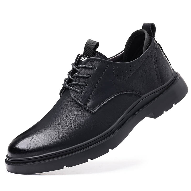 EGCHI Casual Leather Shoes Men's Mid Top Black