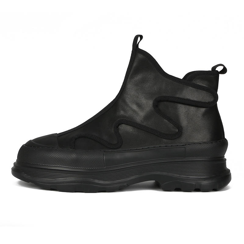 TAIDIAN Top Grain Cow Leather Ankle Boots Men's Black
