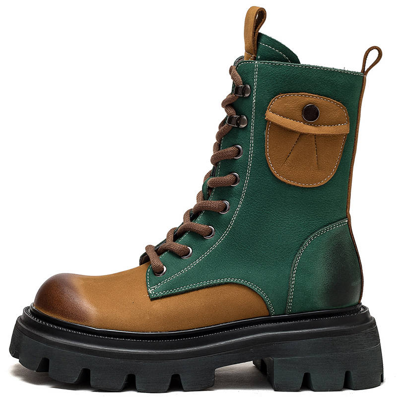 MATA Cow Leather Short Combat Boots 5cm Women's