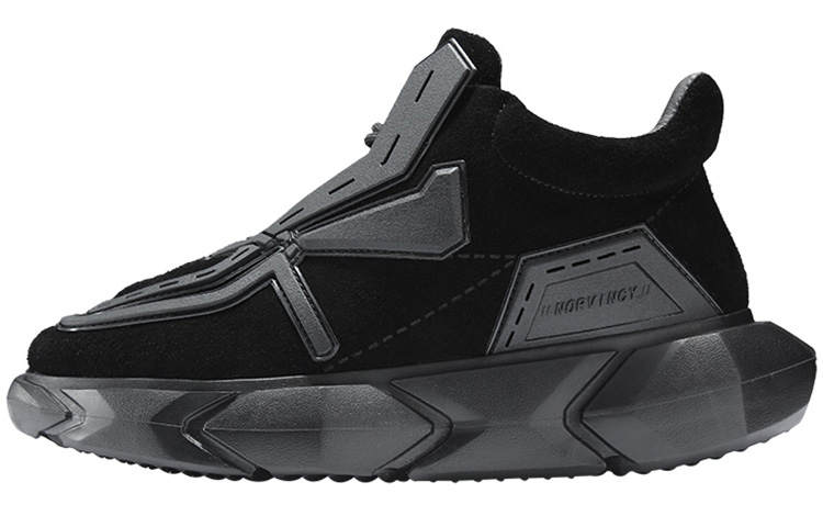 NORVINCY Cow Suede Urban Techwear Low top Chunky Sneakers Unisex Black