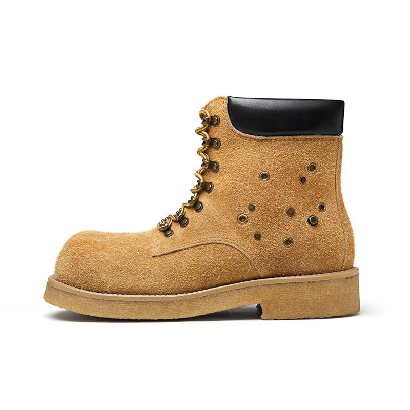 ARCcc Metal Collection Cow Suede Trendy Short Combat Boots Unisex Yellow