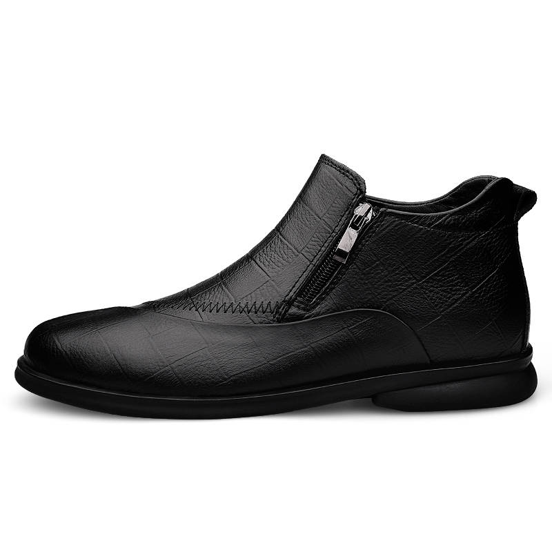 YINGLUNQISHI Top Grain Cow Leather Casual Shoes Men's Black