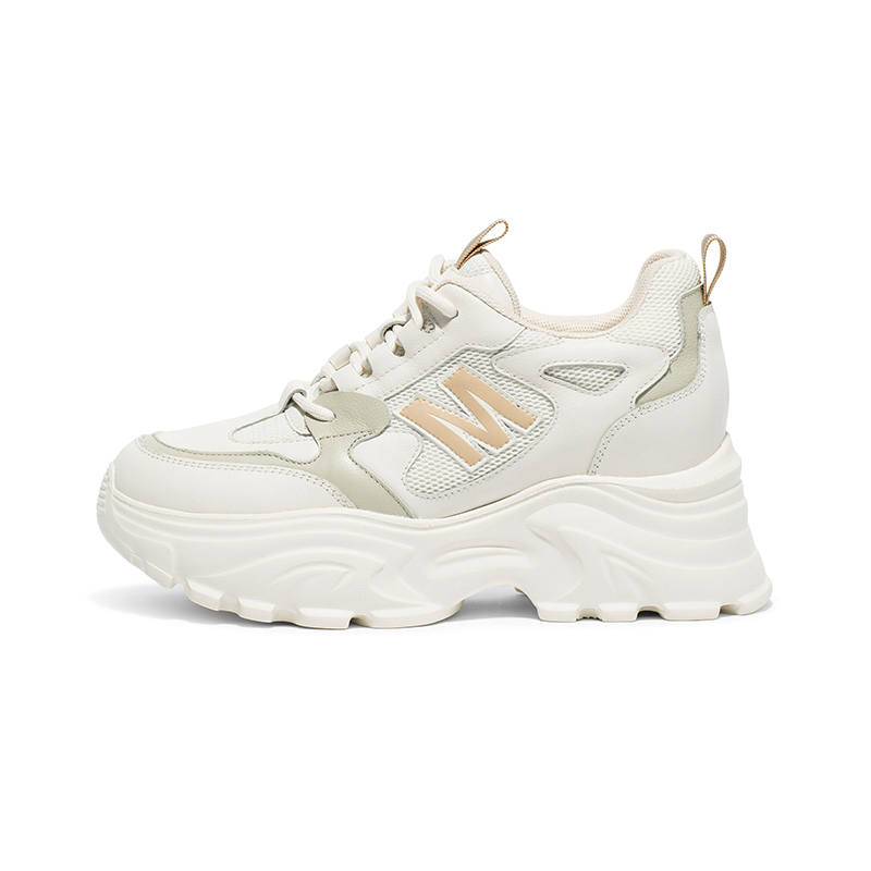 Coup De Foudre Top Grain Cow Leather Slip Resistant Coverage Height Increasing Low top Chunky Sneakers Women's