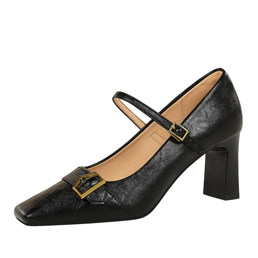 YAFEI XUANYU Microfiber Leather Chunky Heel Mary Jane Shoes Women's