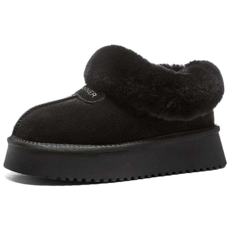 C°BANNER Cow Split Leather Ankle Length Snow Boots Women's Black