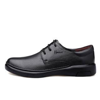 HAOXING Top Grain Cow Leather Casual Shoes Men's Black