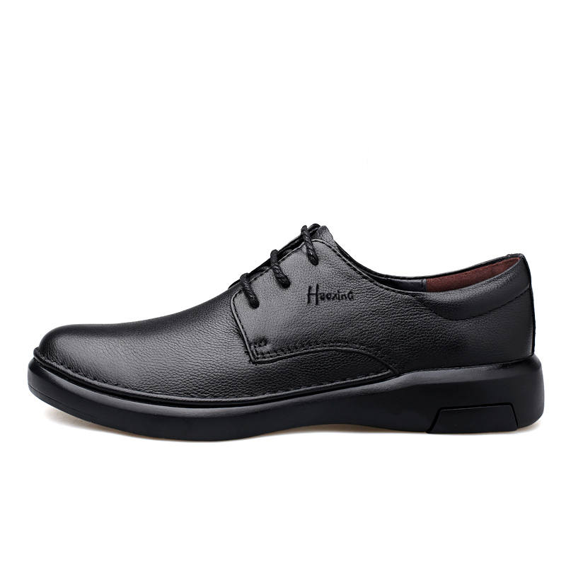 HAOXING Top Grain Cow Leather Casual Shoes Men's Black