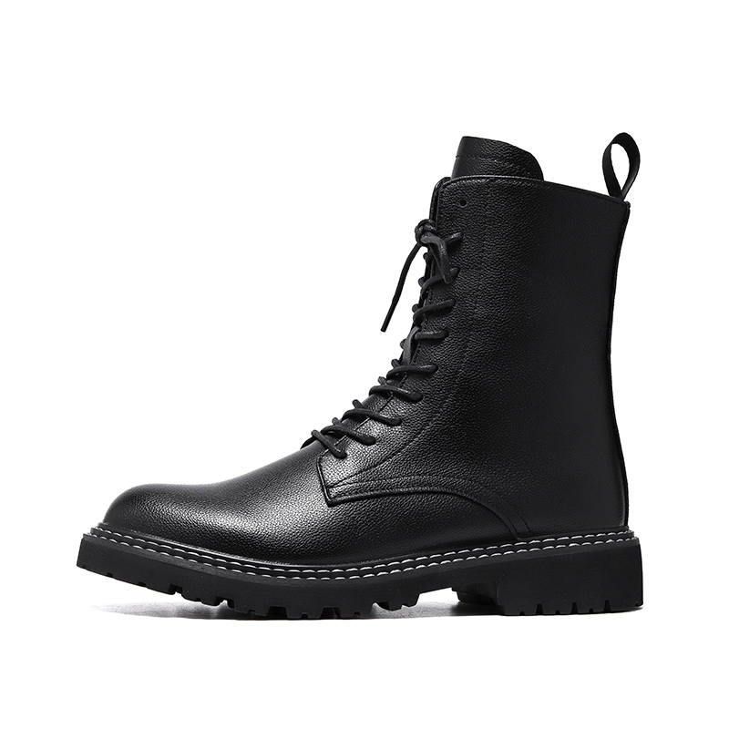 KAQIAODI Microfiber Leather Knee High Combat Boots Men's Black