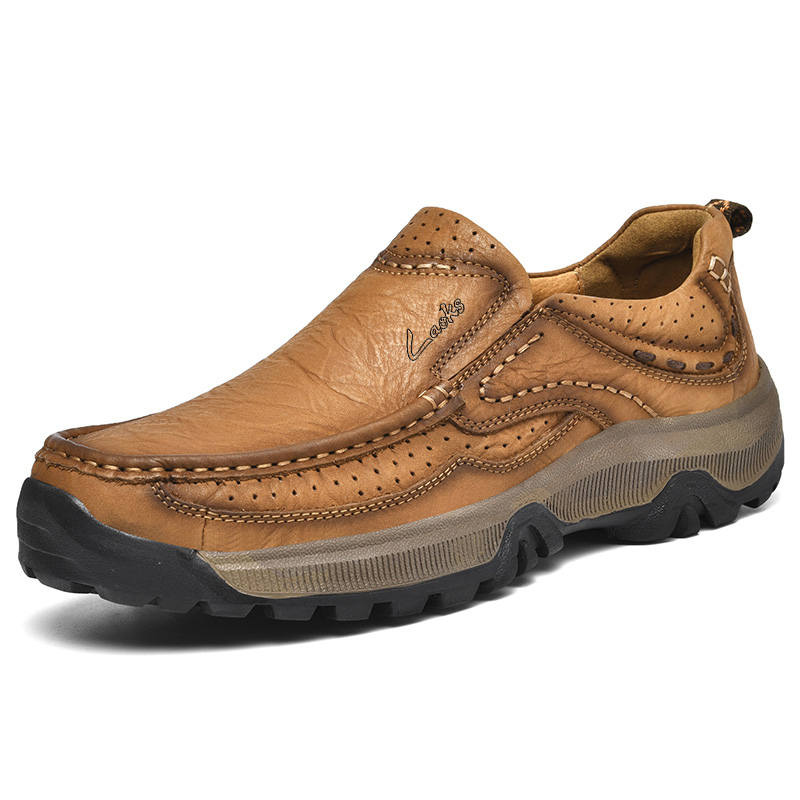 Laoks Casual Leather Shoes Men's Low Top Dark Brown/Light Brown