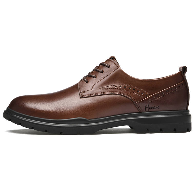 HAOXING Top Grain Cow Leather Casual Shoes Men's Brown