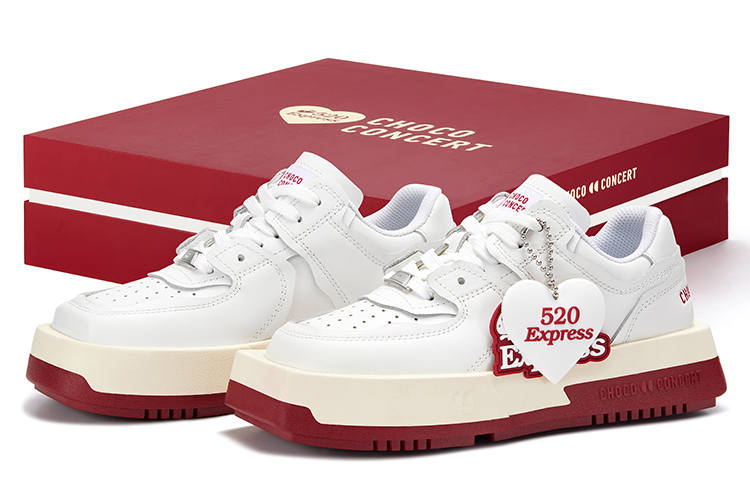 CHOCO CONCERT Top Grain Cow Leather Stylish Skateboarding Shoes Unisex Red White