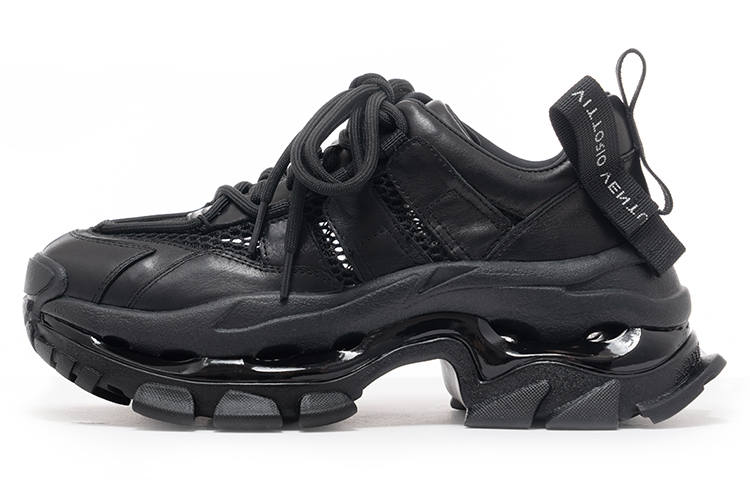 VITTORIO VENTURA Top Grain Cow Leather Cushioning Low top Chunky Sneakers Women's Black