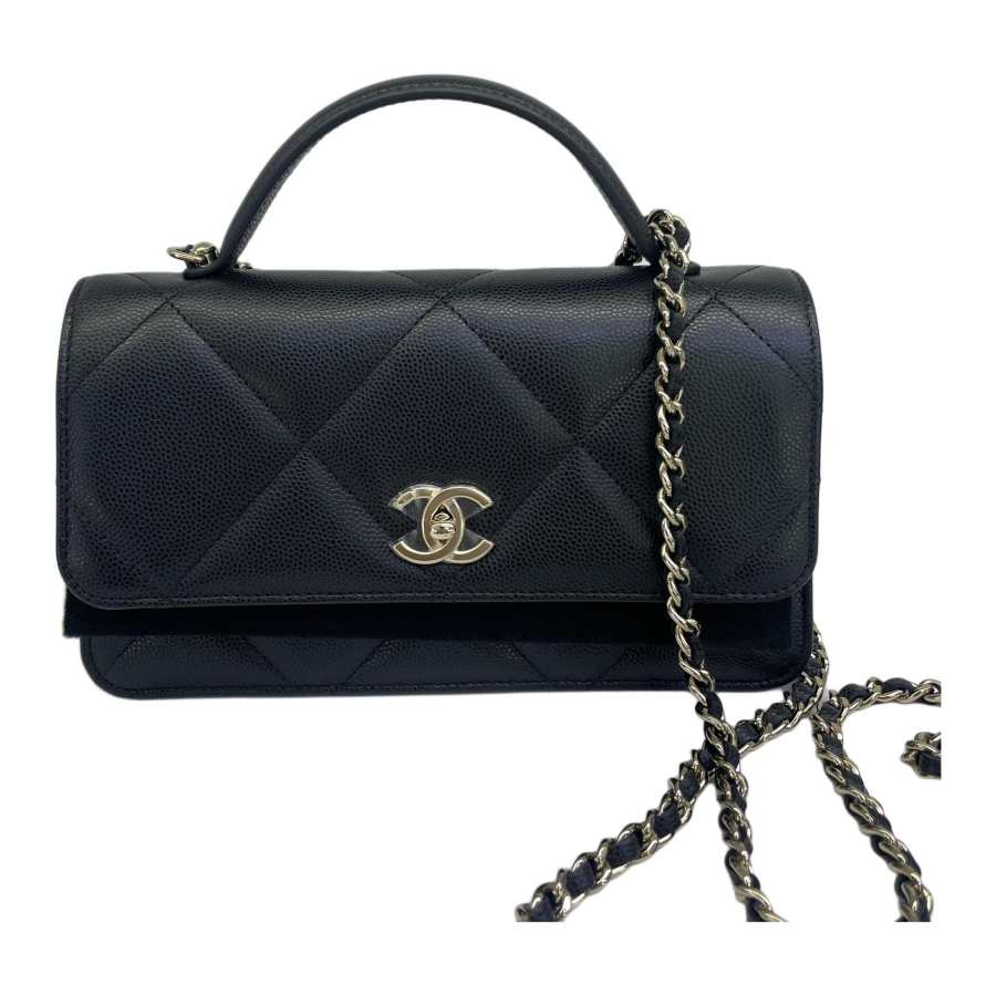 CHANEL Litchi Cow Leather Crossbody Handbag Women's Black