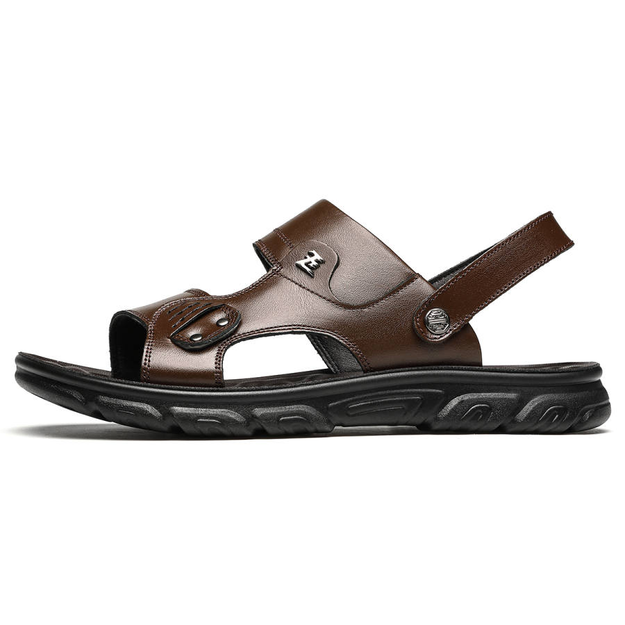 CHINT CHINT Top Grain Cow Leather Beach Sandals Men's Brown