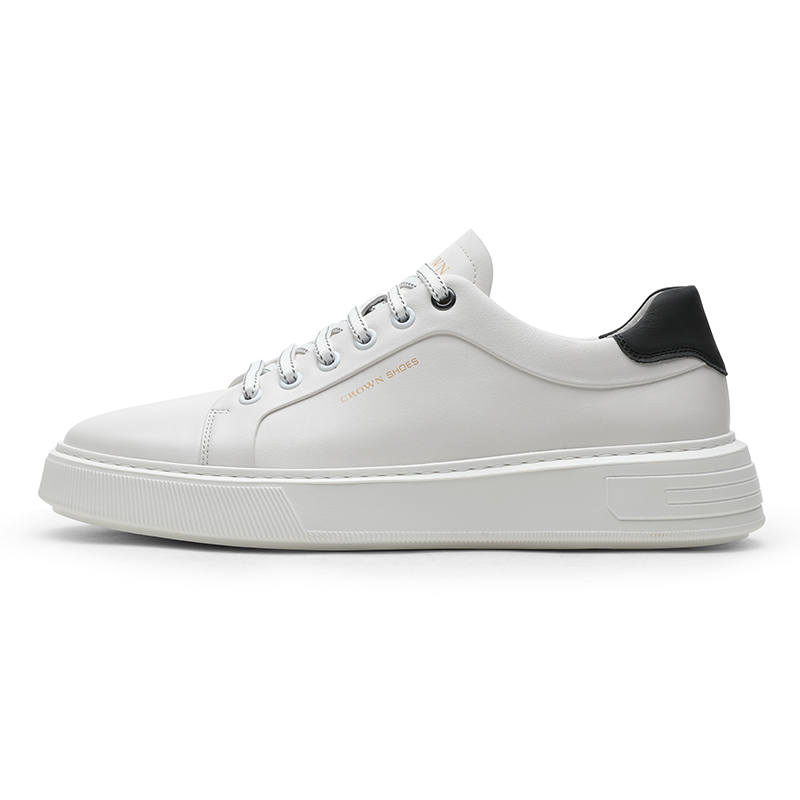 CROWN Cow Leather Low top Skateboard Shoes Unisex White