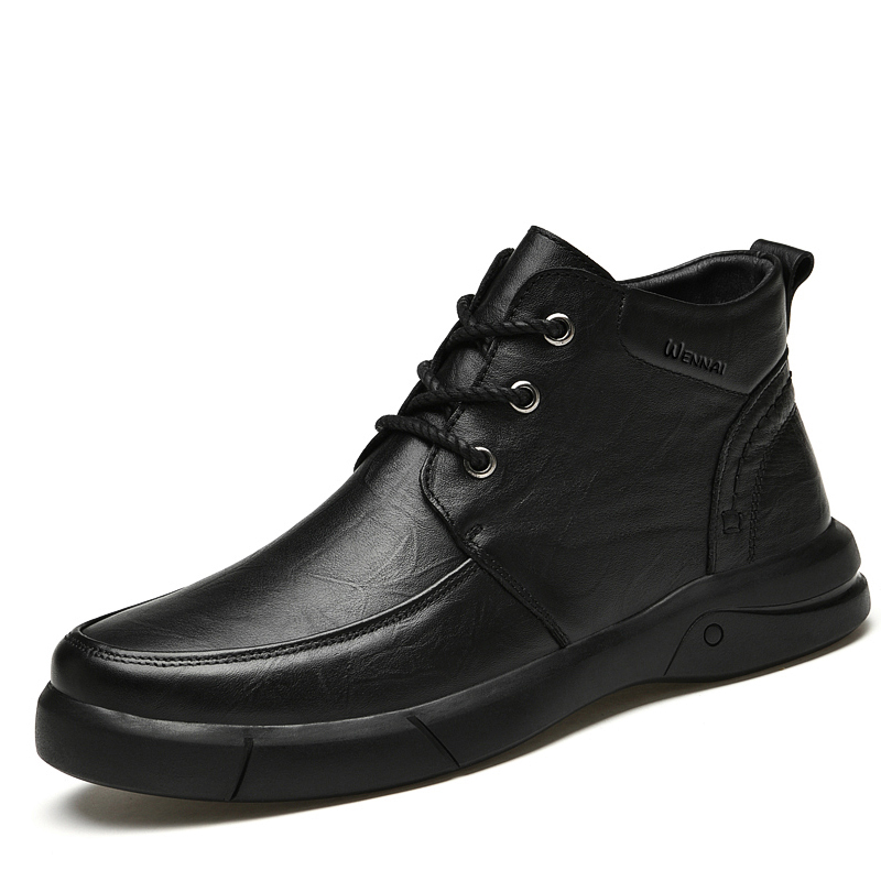 WENNAI Top Grain Cow Leather Casual Shoes Men's Black
