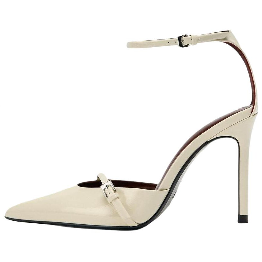 ZARA Pu Slim Heel High Heels 10cm Women's Light Beige Yellow