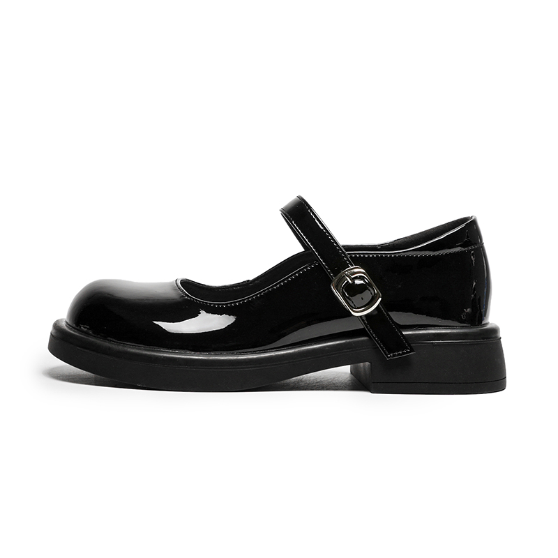 BOJUEMAO Cow Split Leather Chunky Heel Mary Jane Shoes 4cm Women's