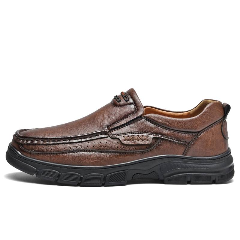 WENNAI Top Grain Cow Leather Casual Shoes Men's Brown