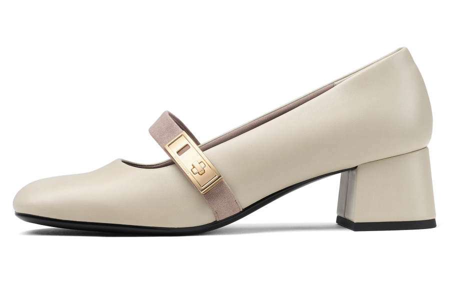 CHARLES&KEITH Small Ck PU, Textile Block Heel Mary Jane Shoes 4.6cm Women's