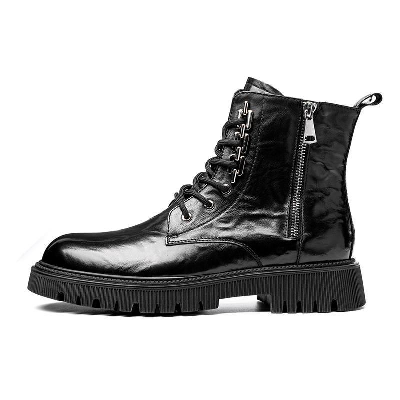 LAORENTOU Top Grain Cow Leather Short Combat Boots Men's Black