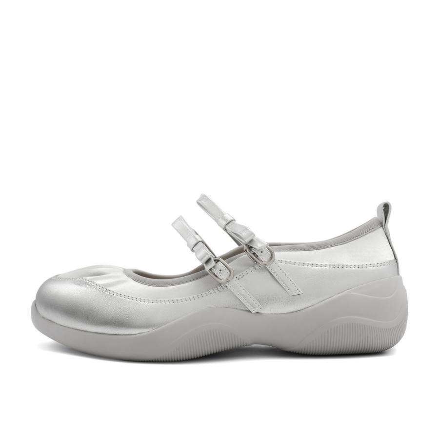 BELLE Flat Mary Jane Shoes 4cm Women's Silver, Ecru