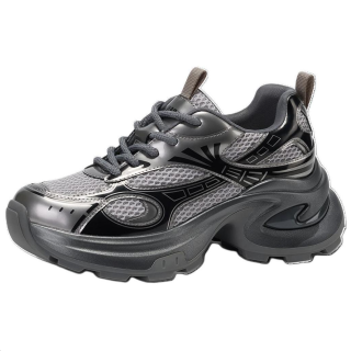 GG-CC GG CC Synthetic Leather Slip Resistant Low top Chunky Sneakers Women's Silver Gray
