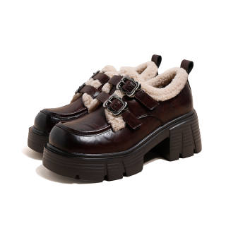 Ouumeis Fashion Vintage Fleece Lined High Heels 7 Cm Women's
