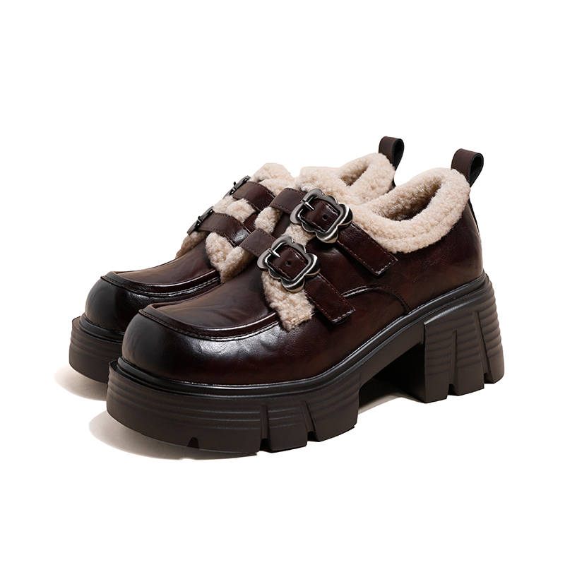 Ouumeis Fashion Vintage Fleece Lined High Heels 7 Cm Women's