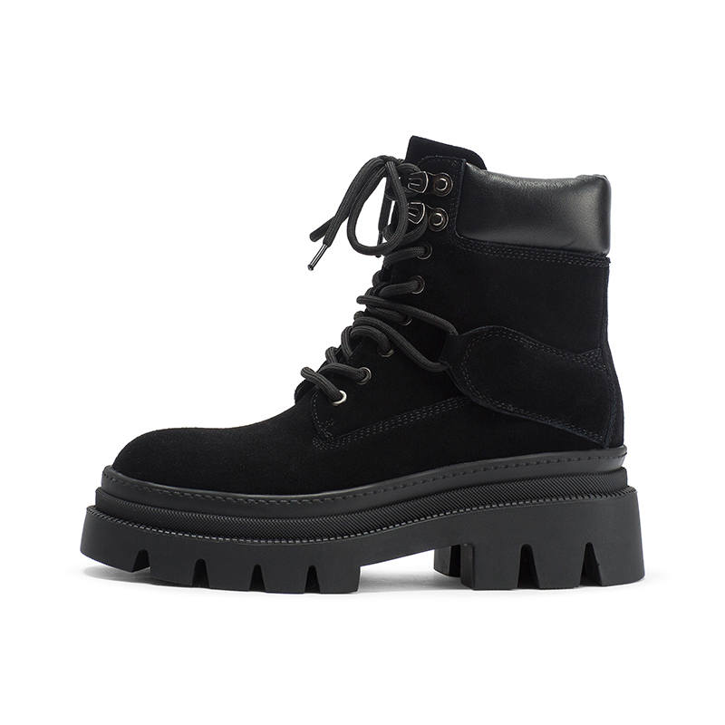 Coup De Foudre Cow Suede Short Mid Calf Combat Boots 6.5cm Women's