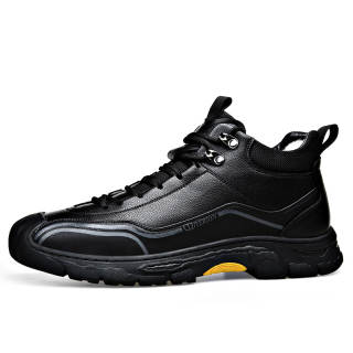 GIHO Cow Split Leather Slip Resistant Abrasion Resistant Low top Casual Shoes Men's Black