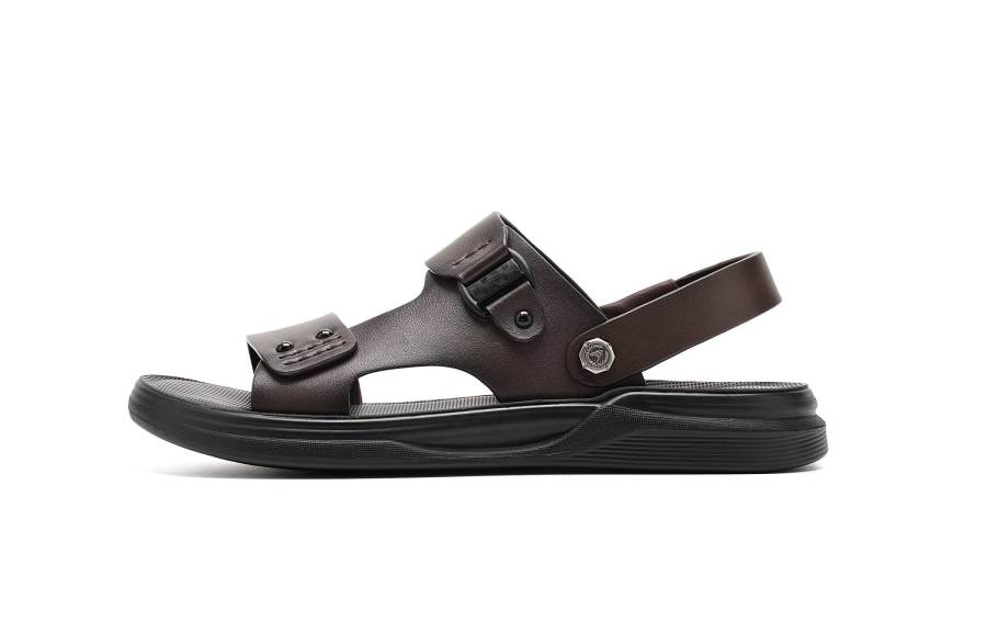 AOKANG Cow Leather Beach Sandals Men's Brown