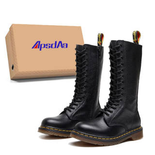 SITULANG ApsdAa X SITULANG Cow Leather Knee High Combat Boots Unisex Black