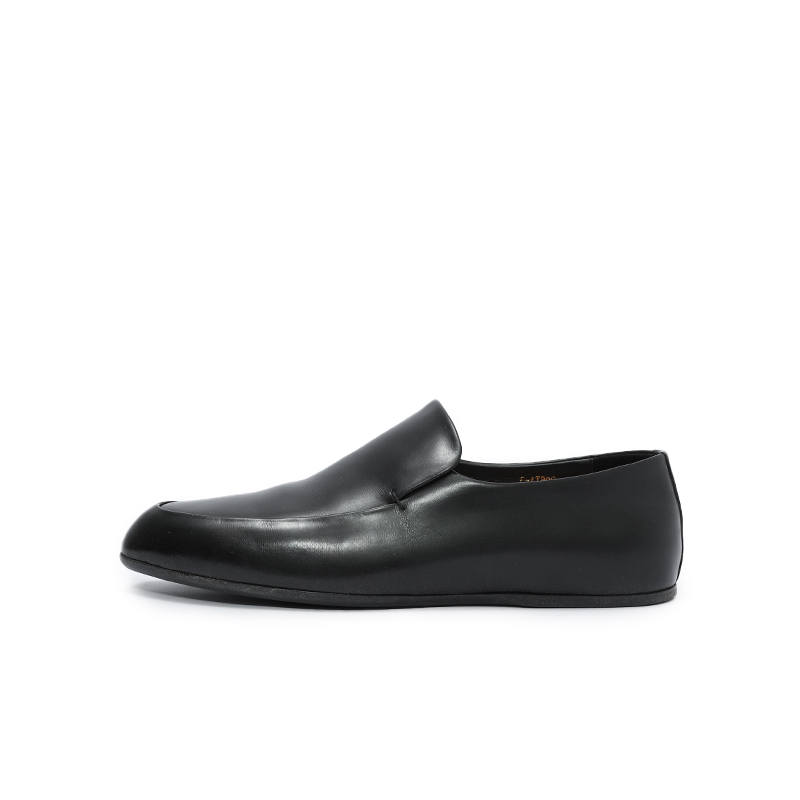 CORINNA DI MARSALA Top Grain Cow Leather Casual Loafers 1CM Women's Black