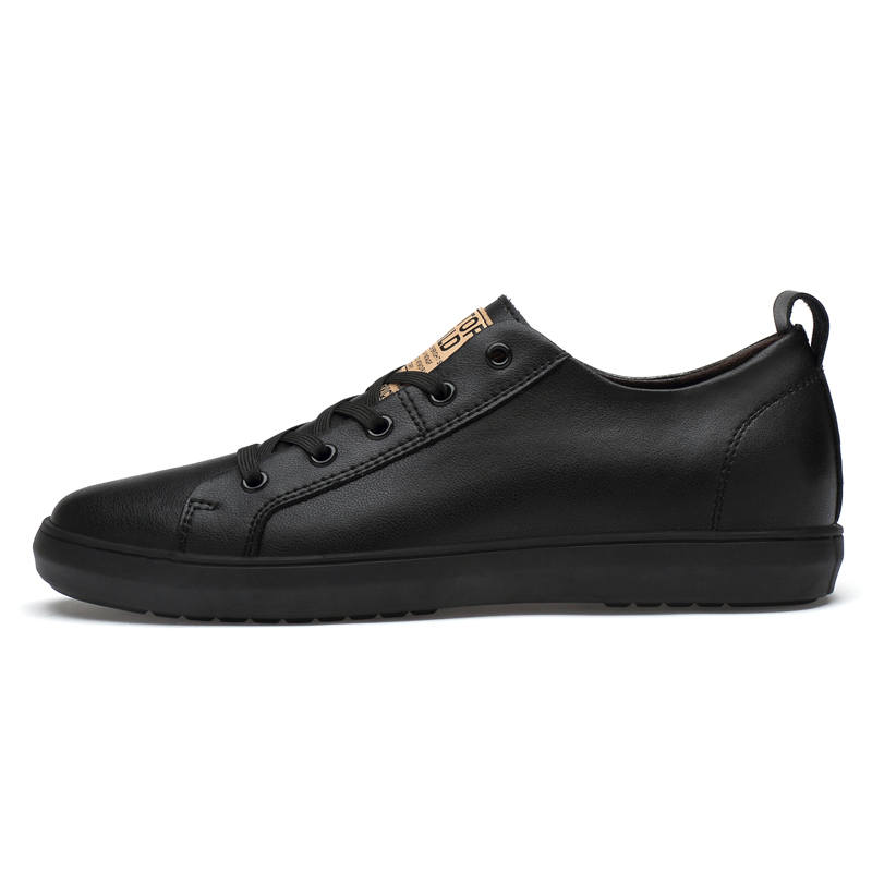 YINGLUNQISHI Top Grain Cow Leather Low top Skateboard Shoes Unisex Black