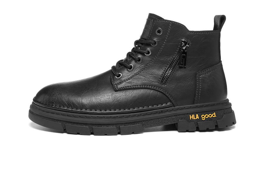 HLA HLA Cow Split Leather Short Mid Calf Combat Boots Men's