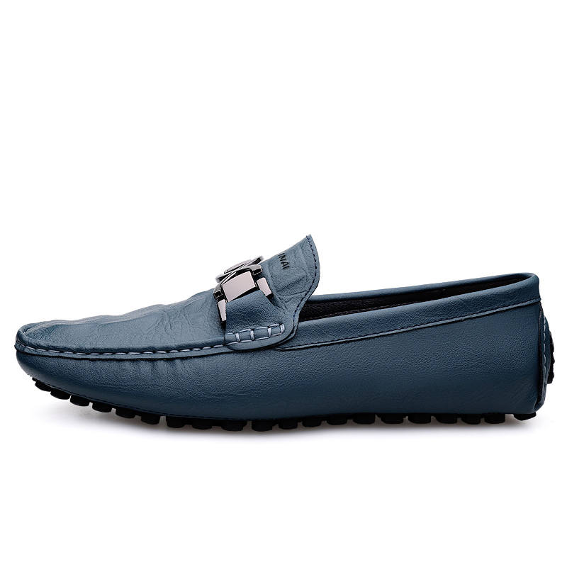 WENNAI Top Grain Cow Leather Gommino Loafers Men's Blue