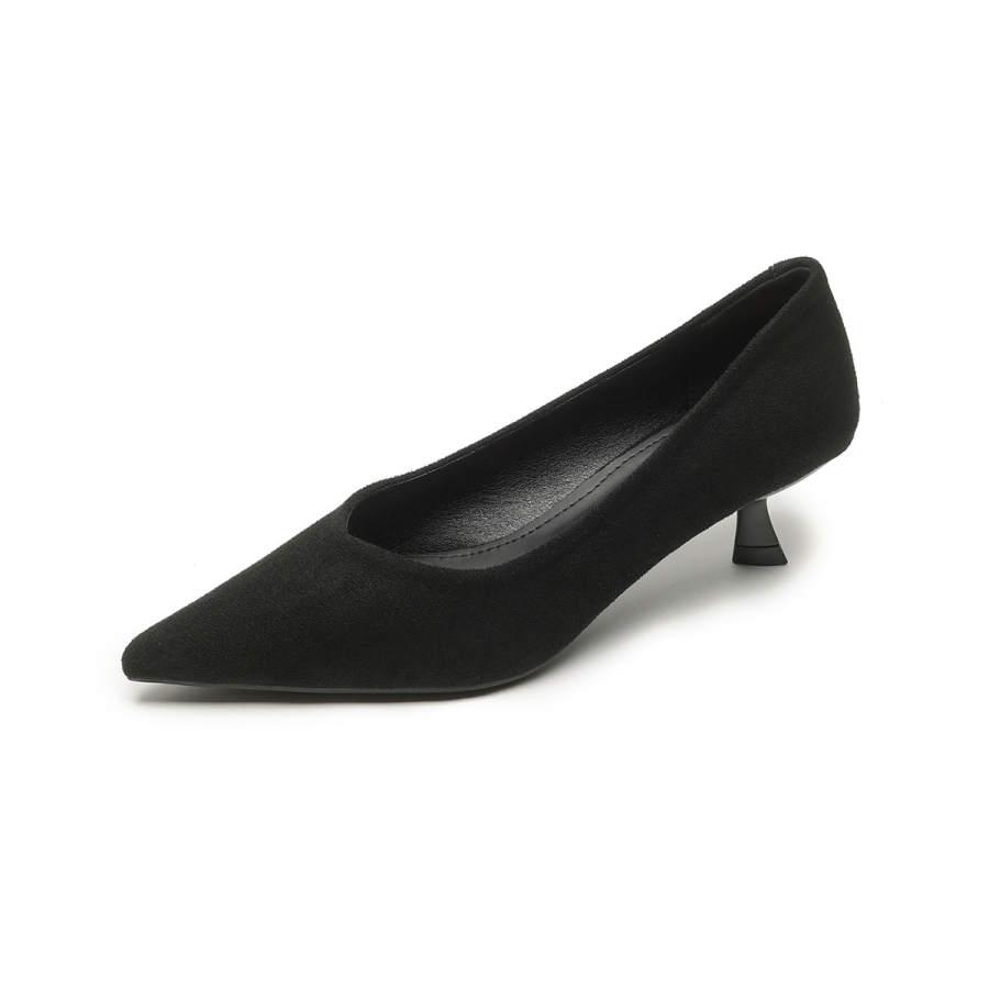 QITUMAUL Suede Slim Heel High Heels Women's Black