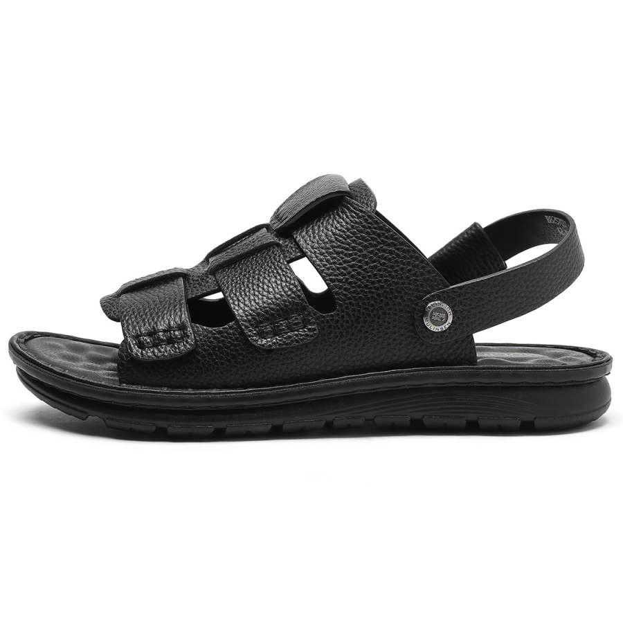Mulinsen Pig Cage Shoes Top Grain Cow Leather Beach Sandals Men's Black